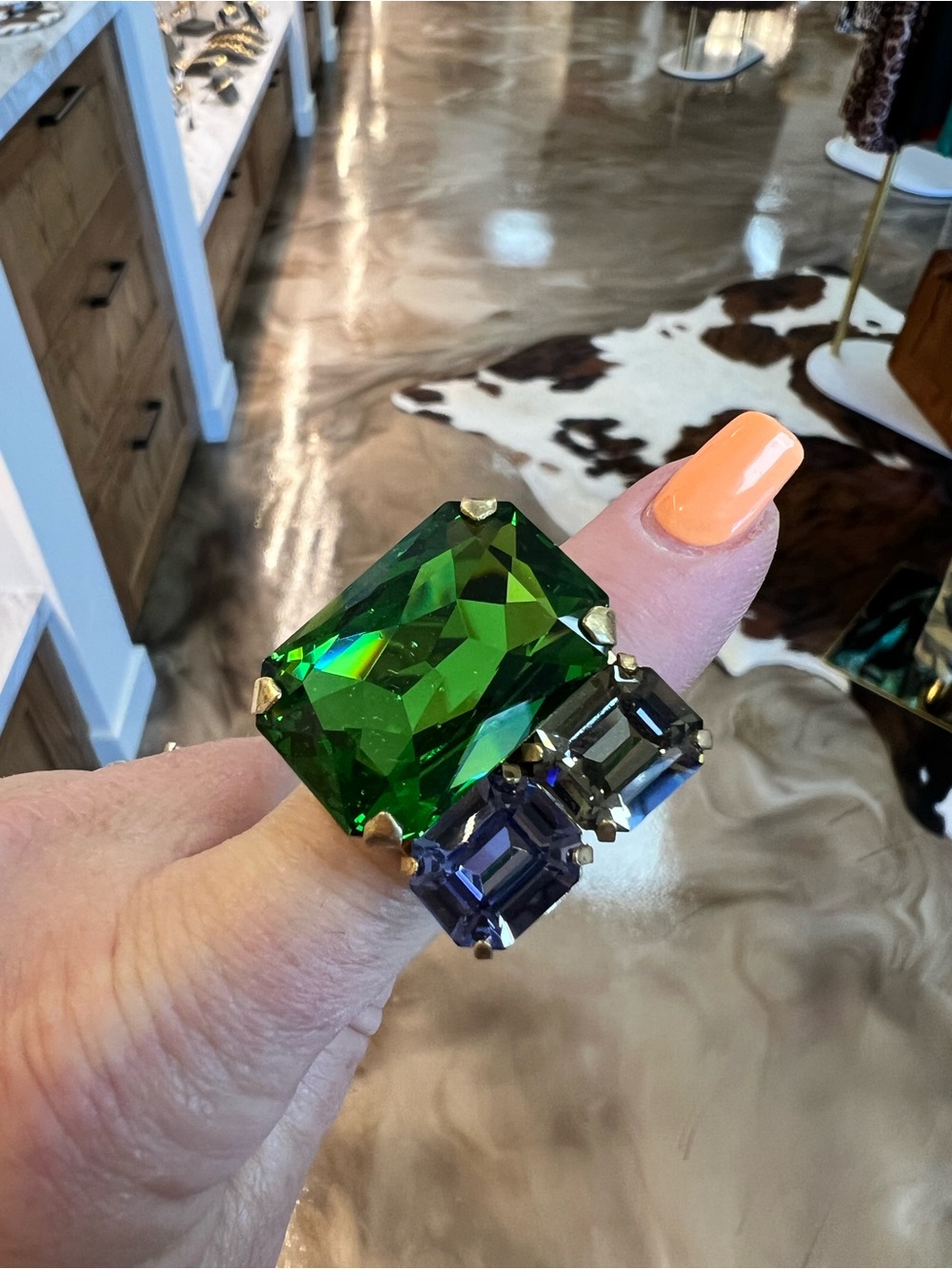 Emerald Green & Blue Statement Cocktail Ring